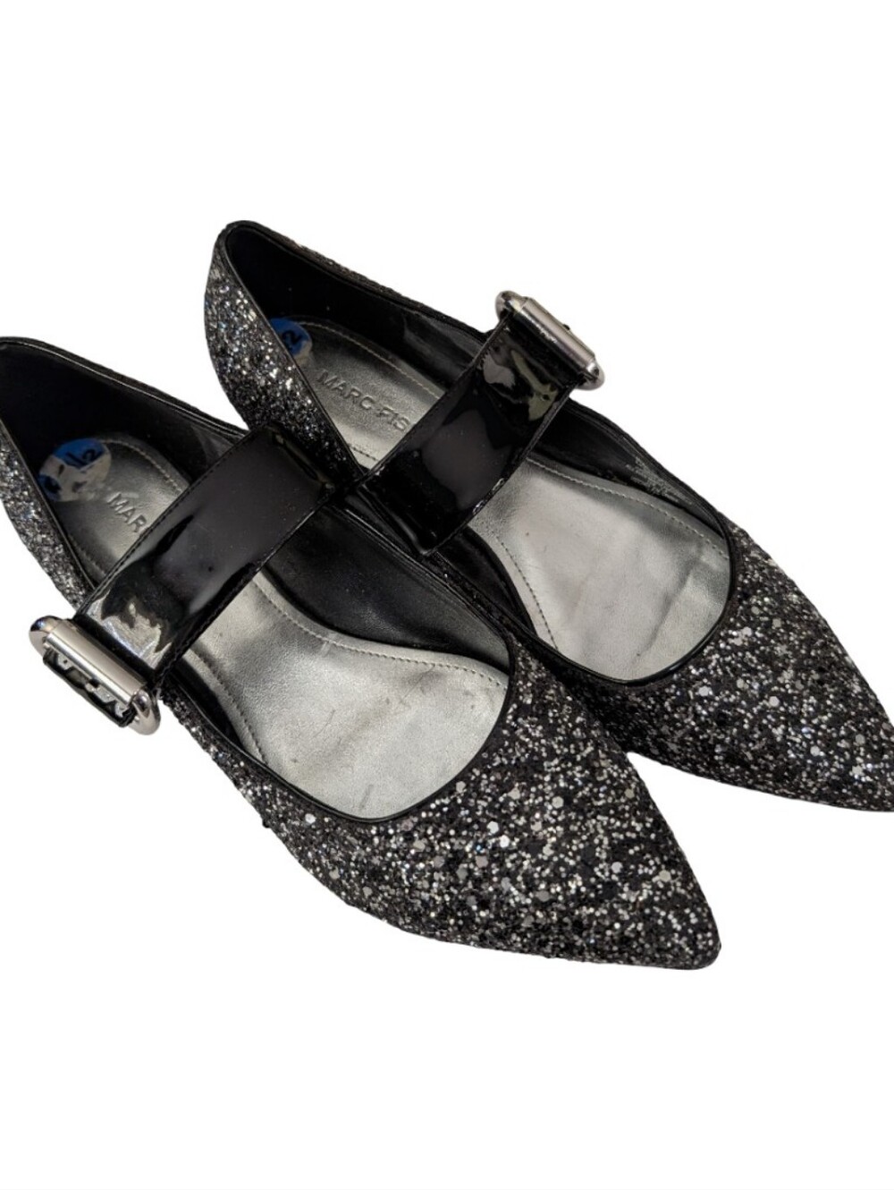 Marc Fisher pointed toe Mary Jane flats black glitter Shoes Bling Party Formal